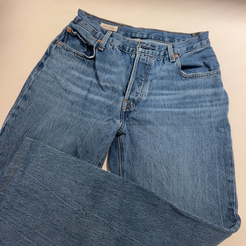 Levis Premium 501 90s Straight Leg Jeans Mid Blue Wash Denim Pants